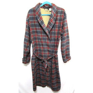L.L.Bean Gray, Red Plaid Flannel Sherpa, Fleece Lined Robe Men Sz M
